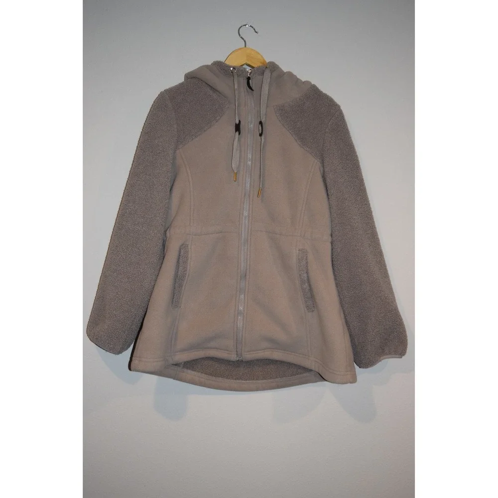 Kookaburra UGG Women's‎ Cozy Fleece Coat Hooded Zip Up Sherpa Trim Taupe Medium